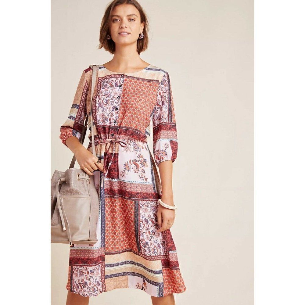 NWT ANTHROPOLOGIE X ALDOMARTINS Sz M SERENITY PATCHWORK SHIRT DRESS